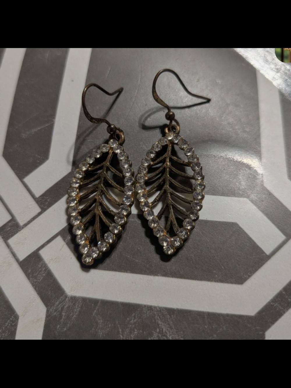 Boutique 9 Gray-Toned Leaf Drop Earrings with Clear Crystals